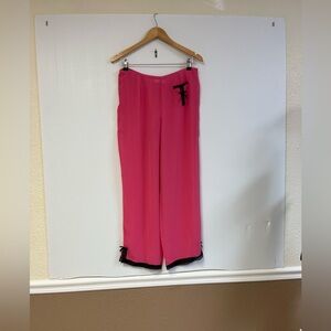 Victoria’s Secret Sheer Pink Satin Pajama Pants with Black Lace Trim – Size M
